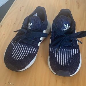 Kids Adidas tennis shoes, size 9K, blue and white